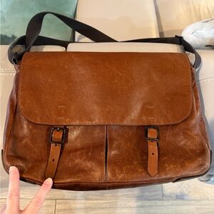 Fossil Rich Brown Leather Messenger Bag
